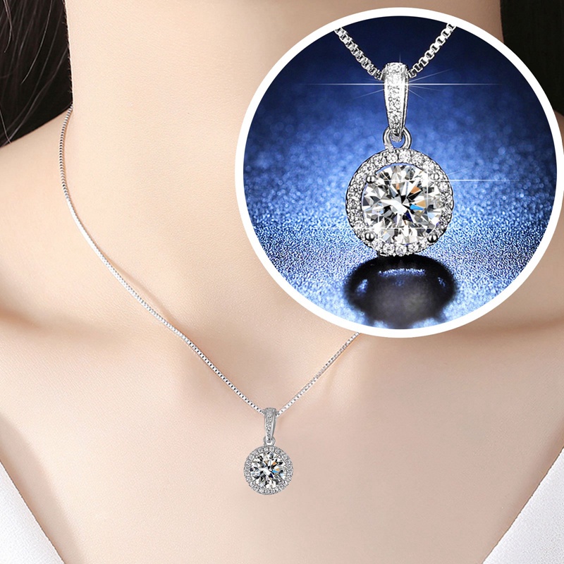 Aasleaty Vòng cổ Kim Cương Nhân Tạo Mặt Tròn Nhỏ Lấp Lánh Đơn Giản