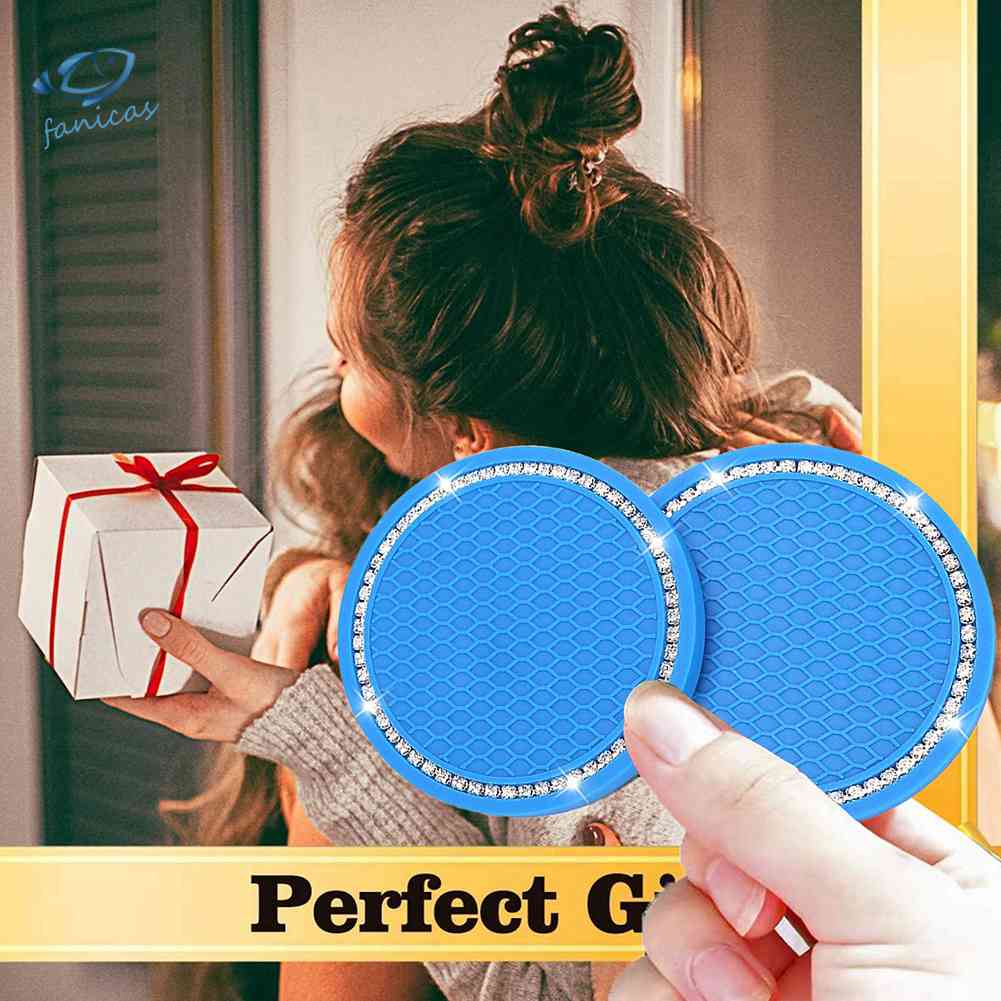 Bộ 2 Đế Lót Ly Chống Trượt Đính Đá Dễ Thương Cho Xe Hơi