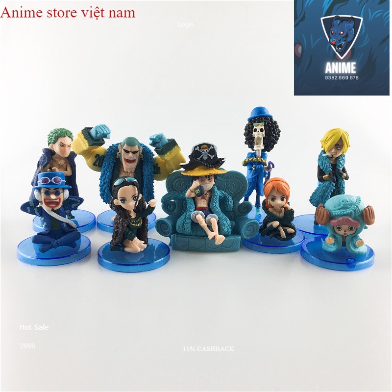 (Xanh Dương) Set 9 mẫu OnePiece Luffy Zoro Sanji Nami Robin Chopper Franky Brook