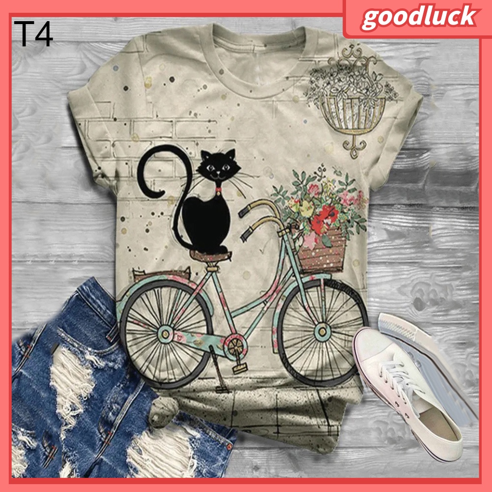 Áo Thun Tay Ngắn Cổ Tròn In Họa Tiết Bò Sữa / Đồng Hồ Hoa Thời Trang Mùa Hè Cho Nữ