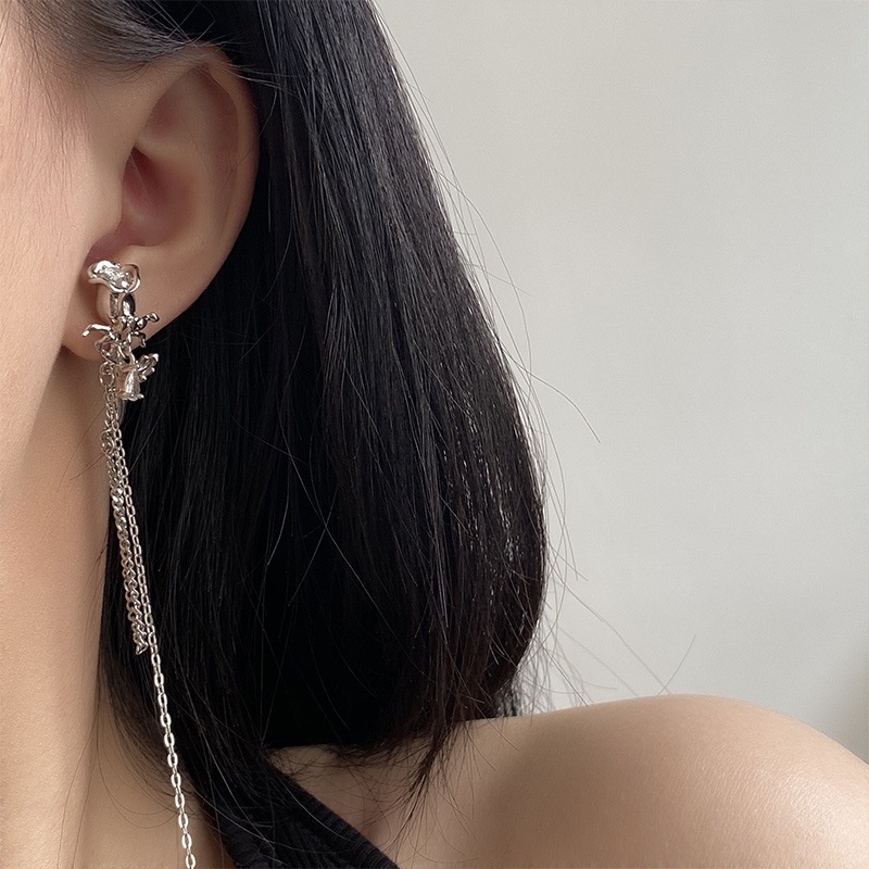 Bông Tai Dạng Kẹp Không Xỏ Lỗ Đính Đá Zircon Hình Hoa Hồng Thời Trang Cho Nữ