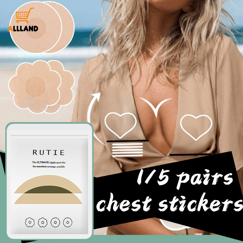 Set 1 / 5 Cặp Miếng Dán Nâng Ngực Vô Hình Họa Tiết Hoa / Tròn Tiện Dụng Cho Nữ
