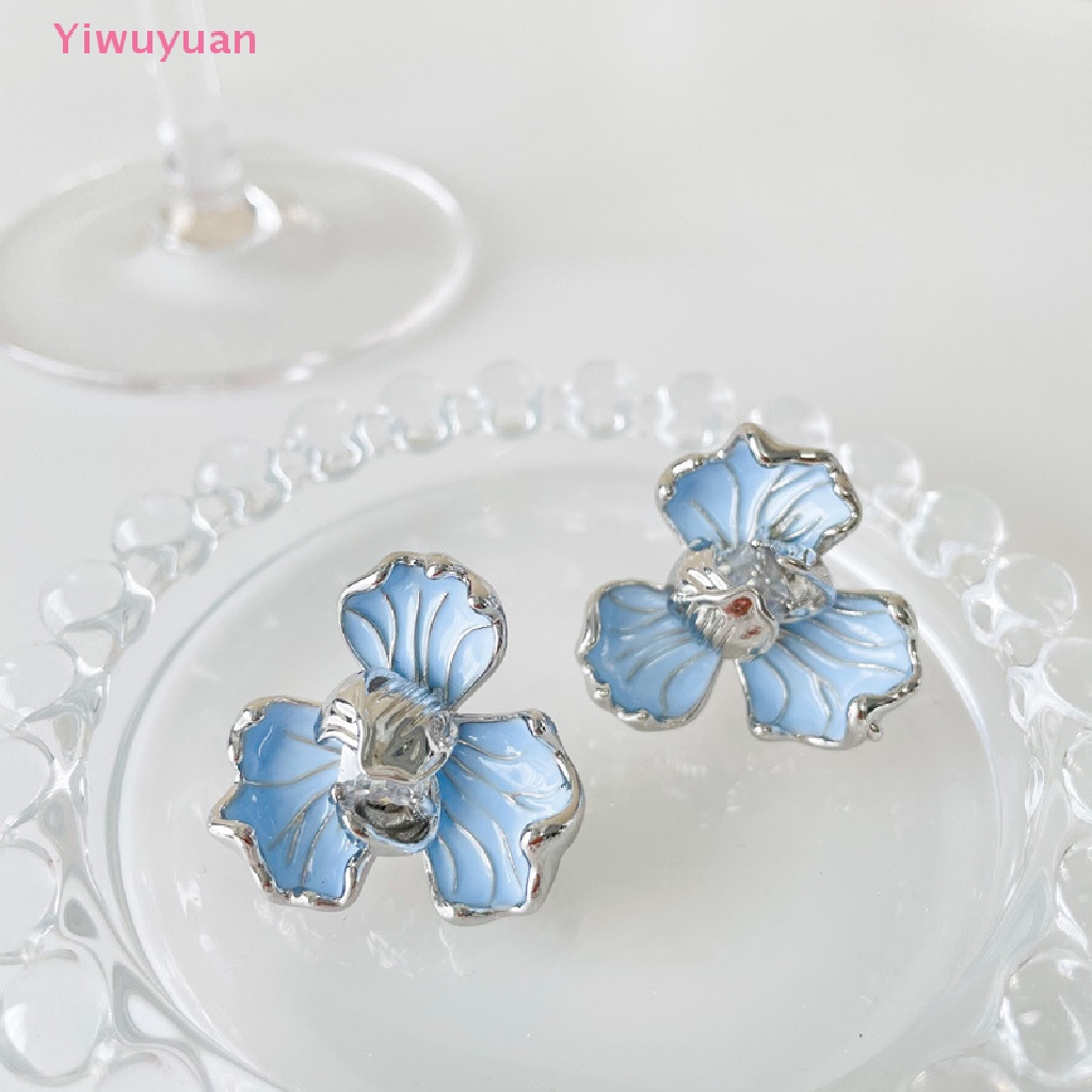 < Yiwuyuan > Khuyên Tai Đính Pha Lê Hình Hoa Màu Xanh Dương Ngọt Ngào Phong Cách Hàn Quốc Cổ Điển Thanh Lịch Cho Nữ