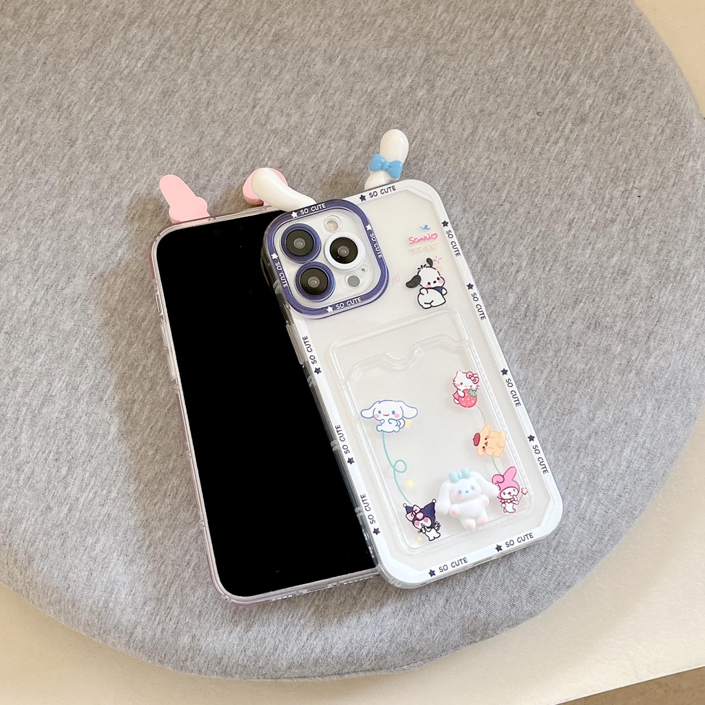 Ốp Điện Thoại Tpu Mềm Trong Suốt Hình Sanrio 3D Có Ngăn Đựng Thẻ Cho iPhone 14 13 12 11 Pro XR XS Max 7 8Plus