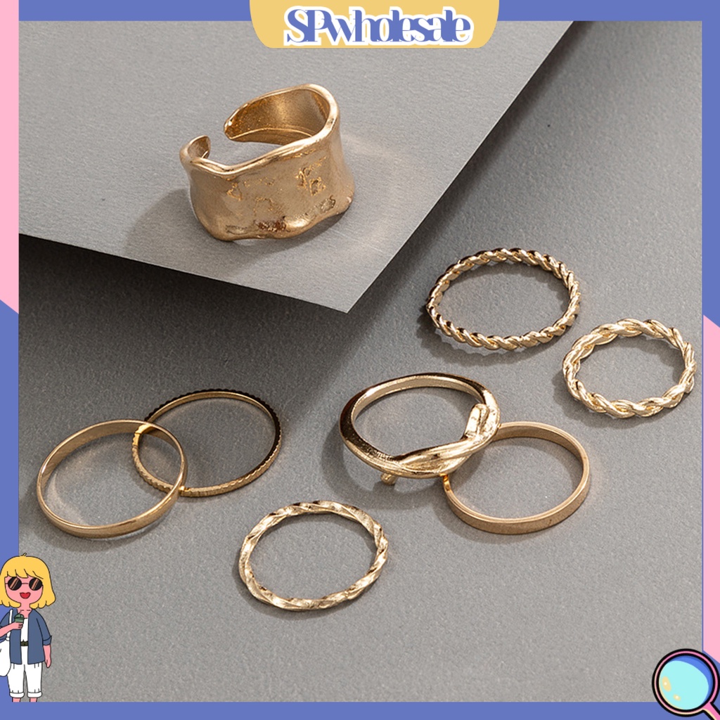 <SPwholesale> Bộ 8 Nhẫn Hợp Kim Kiểu Dáng Đơn Giản Thời Trang