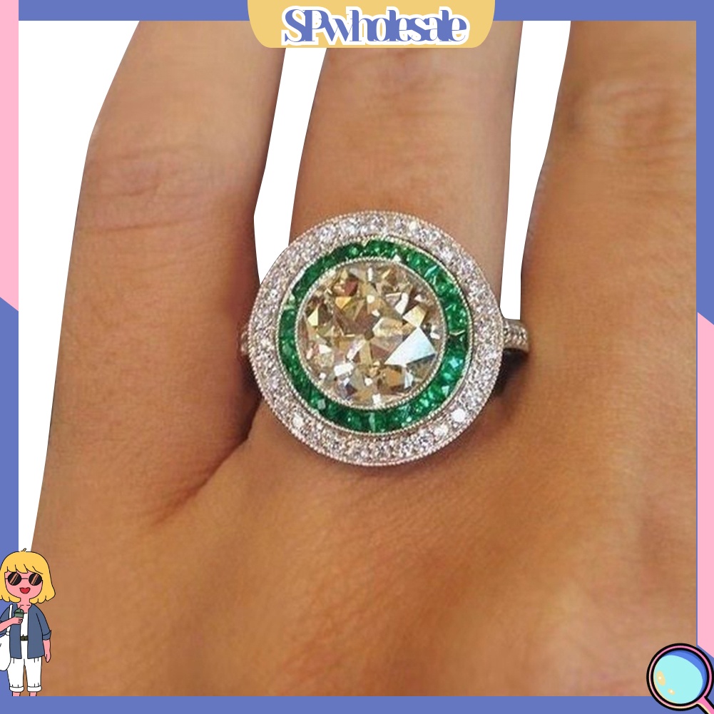 <SPwholesale> Nhẫn Đính Hôn Đính Đá Zircon Tròn Lớn Nhiều Màu Thời Trang Cho Nữ