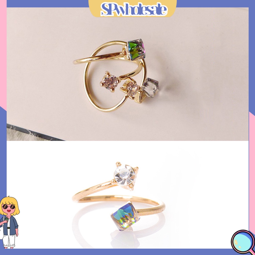 <SPwholesale> Nhẫn Hợp Kim Đính Đá Nhiều Màu Sắc Chống Phai Có Thể Điều Chỉnh