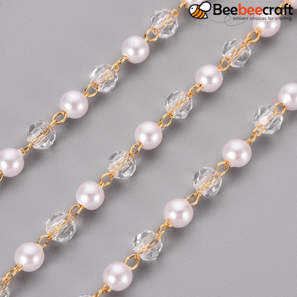 1 Cuộn Chuỗi Hạt Ngọc Trai Giả Bằng Nhựa ABS Mạ Vàng 18K 4mm Khoảng 16.4 Feet (5m) / roll