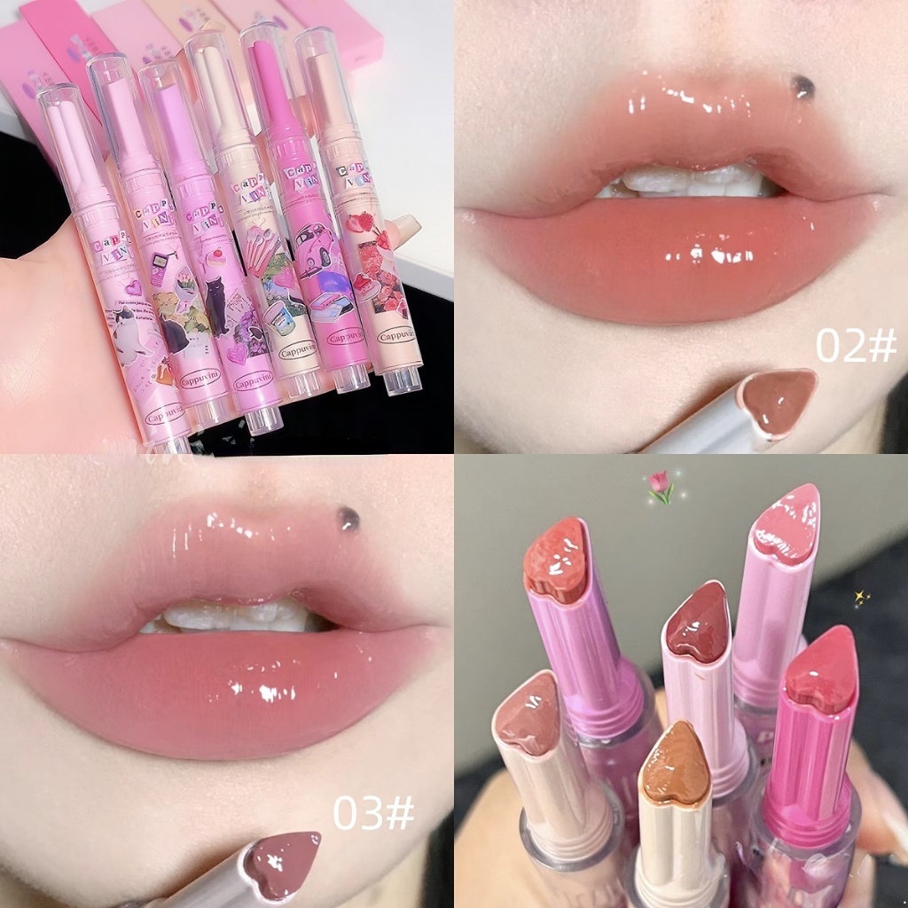 Son Bóng CAPPUVINI Trái Tim Màu Trà Sữa Dưa Hấu Dưỡng Ẩm Chống Nước Lâu Trôi