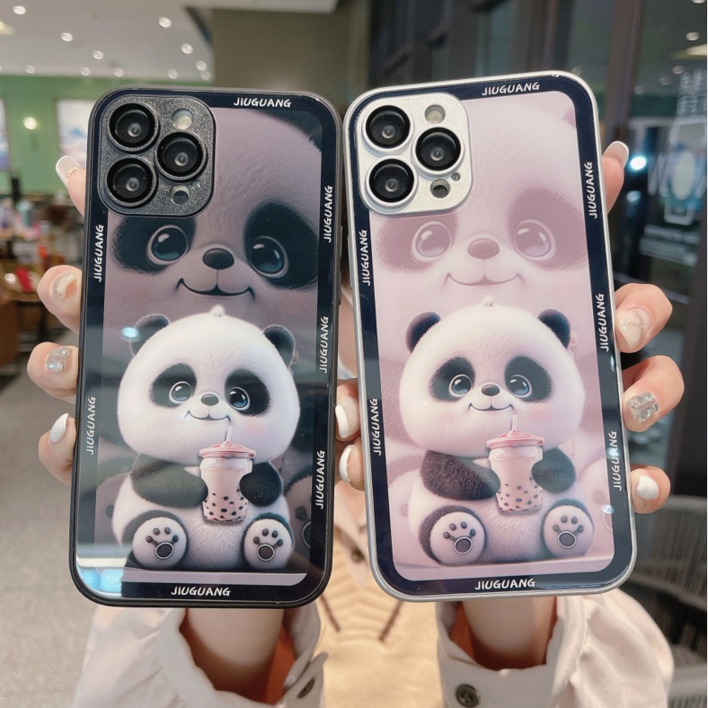 Ốp Điện Thoại Hình Gấu Trúc Trà Sữa Hoạt Hình Ba Chiều Cho iphone 14 12 13 11 Pro Max 7 8Plus Xs Xr