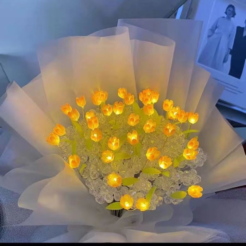 Tự làm thủ công Led Tulip bó hoa thu nhỏ tấm hoa tulip Led ánh sáng sáng tạo sinh nhật quà tặng bầu không khí Ánh sáng ins cô gái bó hoa đầy màu sắc ánh sáng quà tặng cá tính trang trí quà tặng