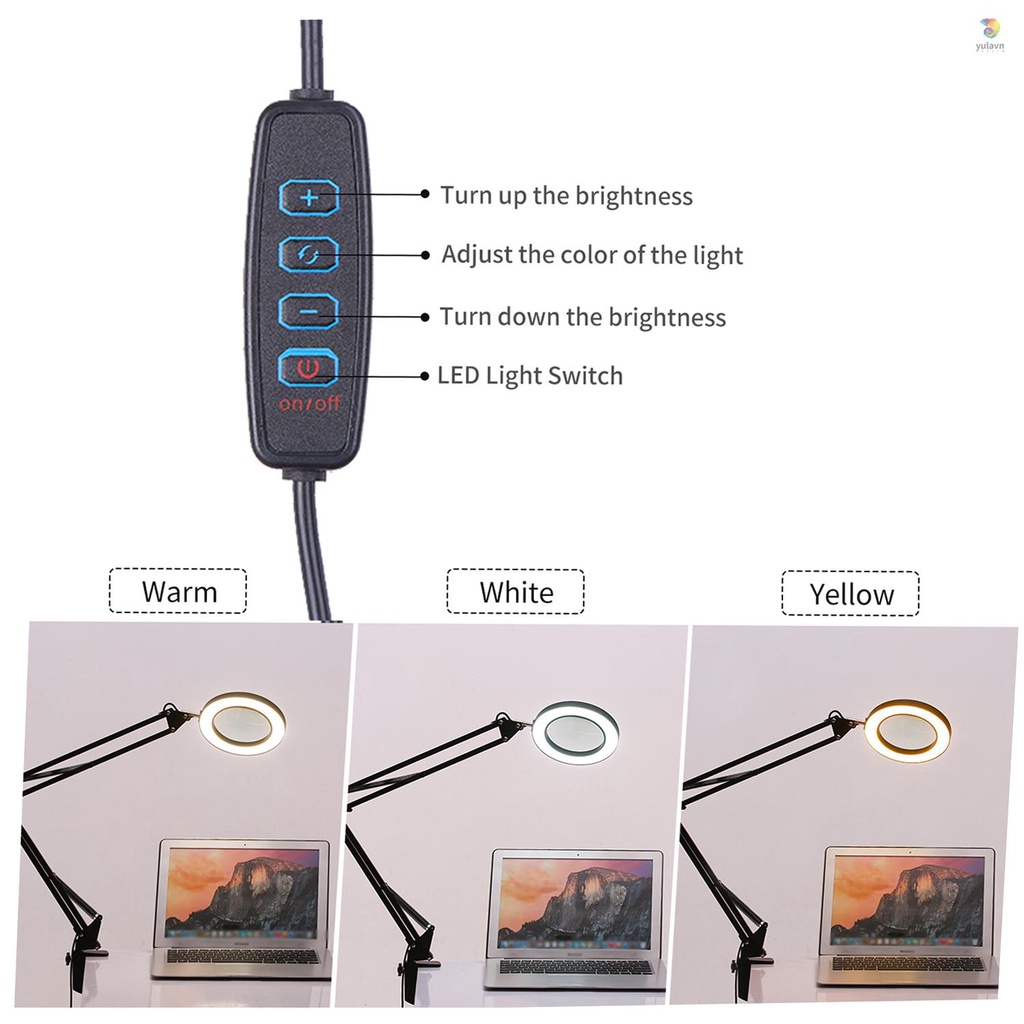 Kính Lúp 5X Có Đèn LED Với 3 Chế Độ Điều Chỉnh Kèm Kẹp Tiện Dụng