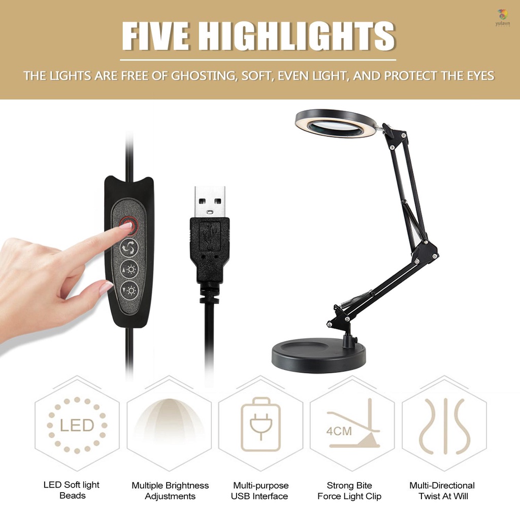 Đèn LED Đọc Sách 5X Có Thể Gập Lại Sạc USB