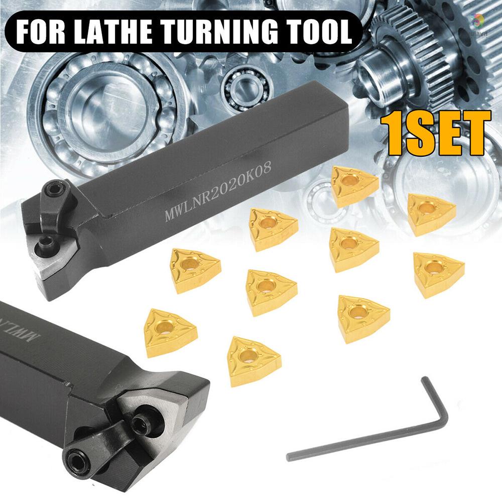 Yula) MWLNR2020K08 + 10 Giá Đỡ WNMG080404 Bộ Phụ Kiện Chèn Cacbua Cacbua + Cờ Lê Cho Máy Tiện