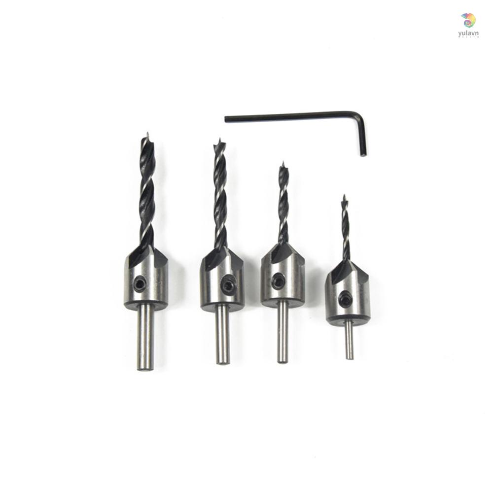 Bộ 4 Mũi Khoan Gỗ Bằng Thép HSS 5 Sáo 3mm-6mm Chuyên Dụng