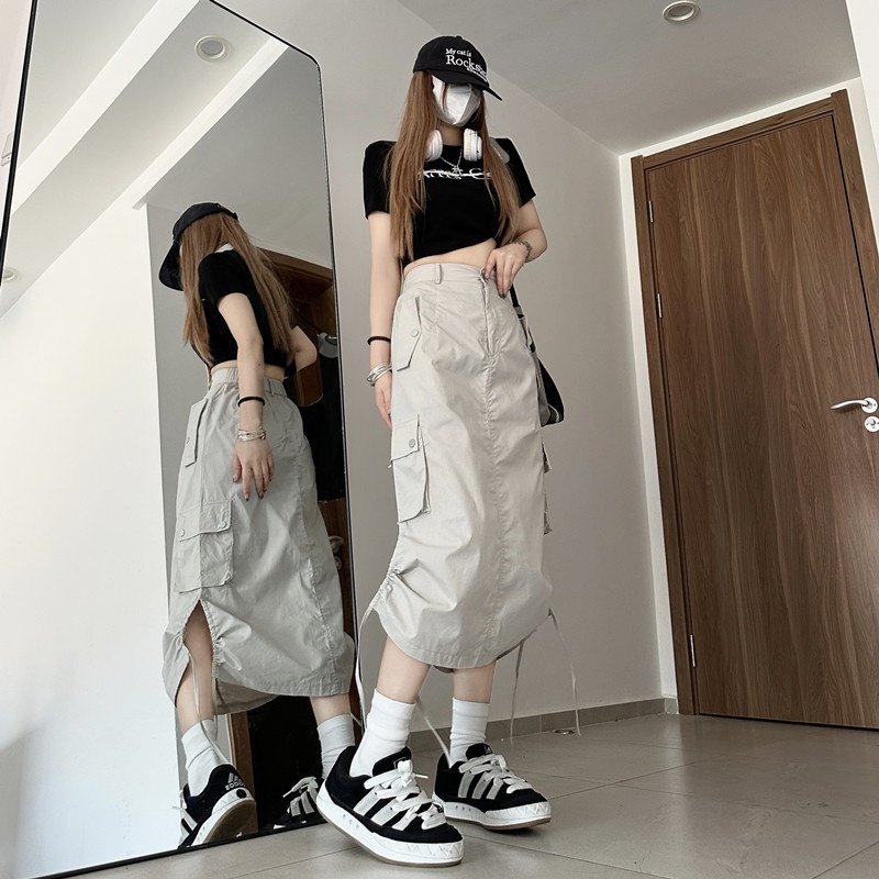 Váy Yếm Lưng Cao Thời RENJIANVSHENG Trang Dành Cho Nữ