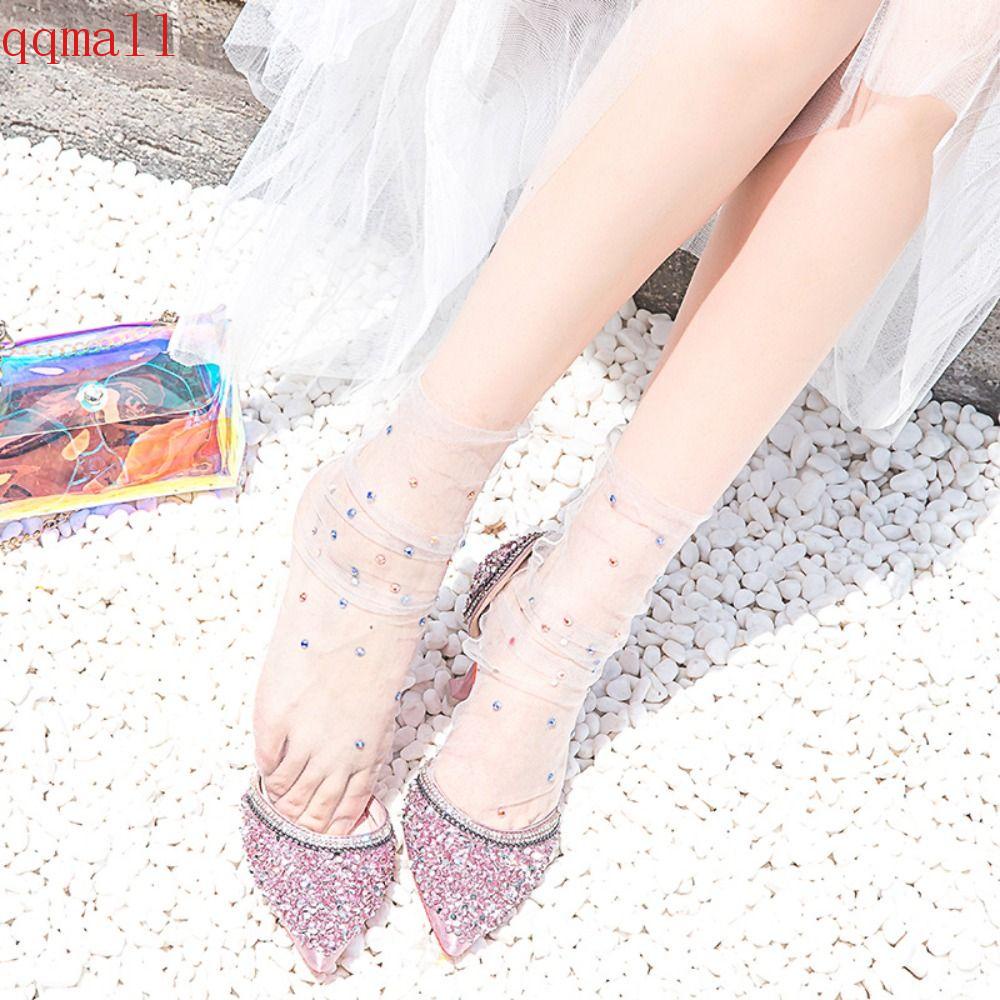Đèn Chiếu Sáng QQMALL Shine|Vớ Vải Tuyn Co Giãn Đính Kim Tuyến Lấp Lánh|Áo Thun Trong Suốt Harajuku Thời Trang Dạo Phố Y2K