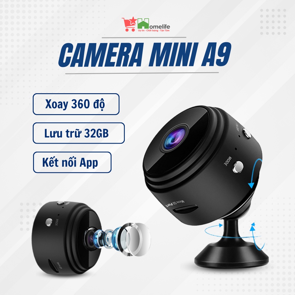 Camera Wifi Không Dây A9 Gắn Trần Nhà, Camera Giám Sát Chống Trộm Độ Phân Giải 720P, App Xem Từ Xa