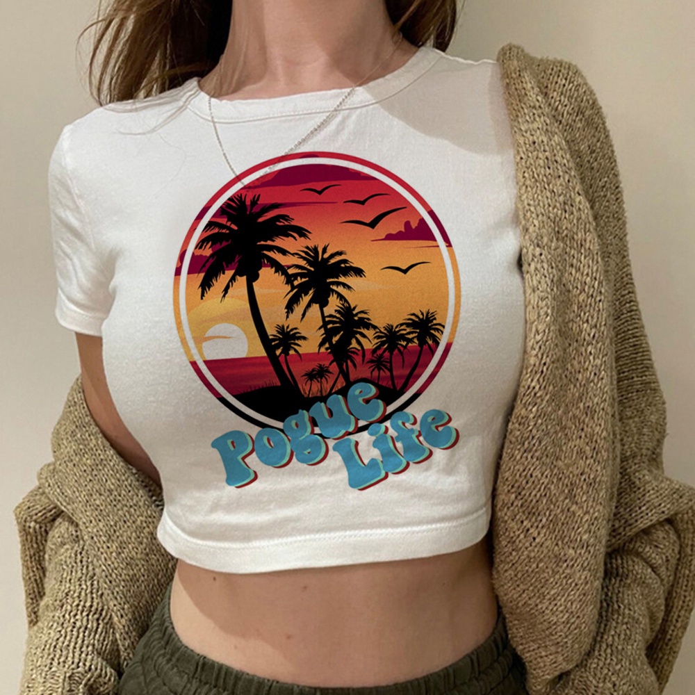 Áo crop top Nữ Mango Kawaii hippie Harajuku Tổng Hợp Rác Ngoài