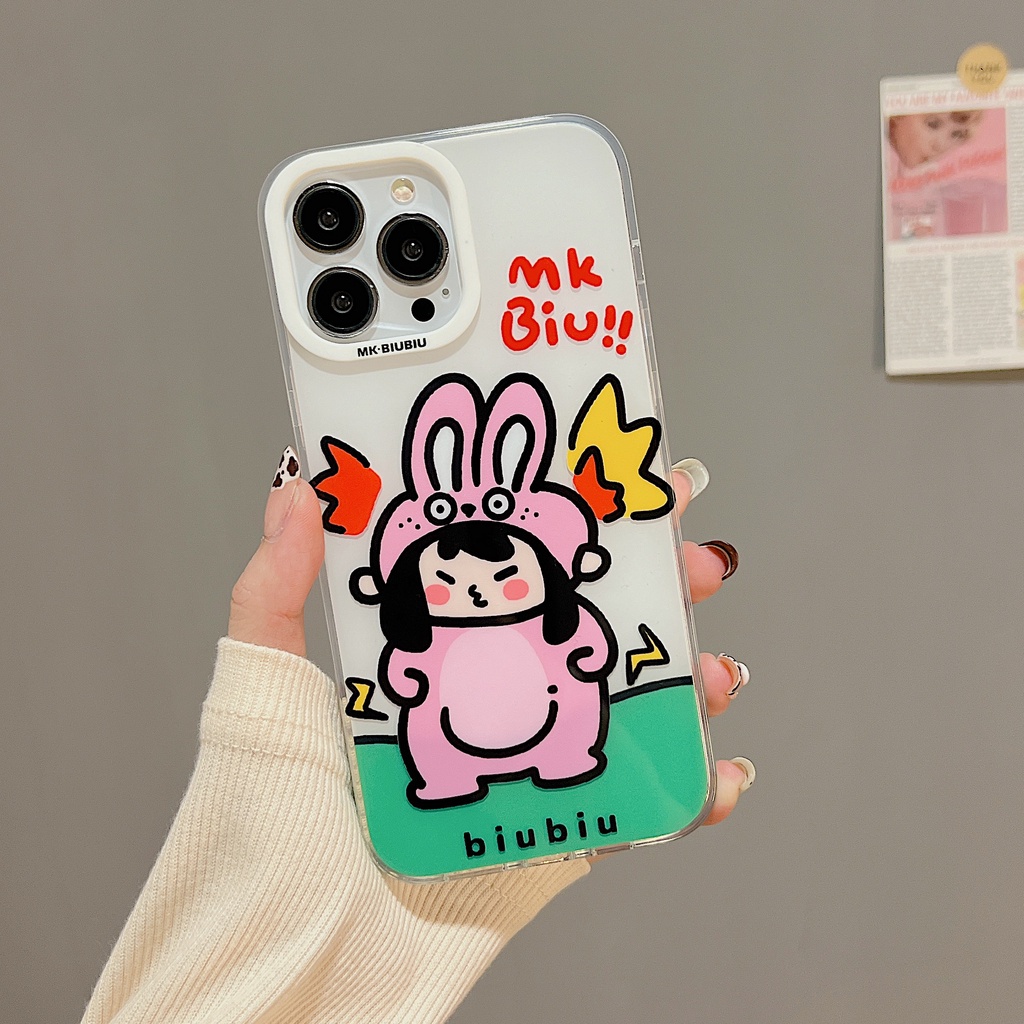 Ốp Điện Thoại TPU Dẻo Trong Suốt Họa Tiết Cô Gái &amp; Chú Thỏ Dễ Thương Cho iphone 14 13 11 12 Pro Max