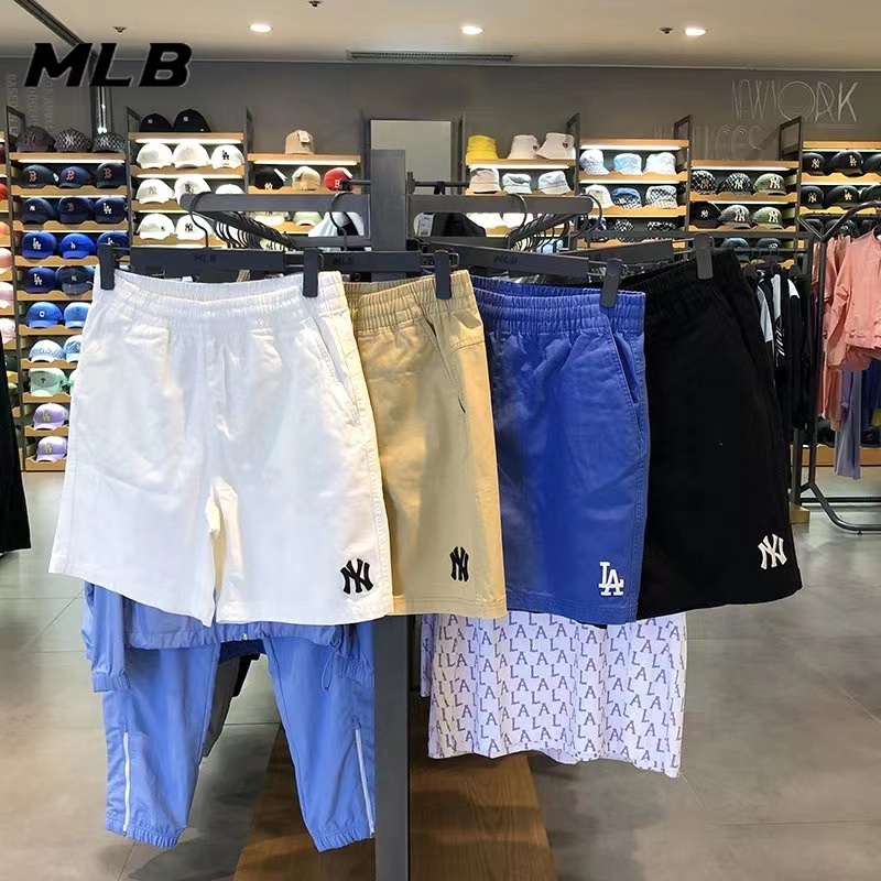 Quần Short Thể Thao Vải Cotton Thêu Logo MLB NY Cá Tính Cho Cặp Đôi