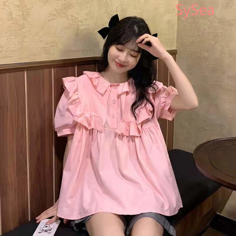 Áo Kiểu Tay Phồng Cổ Búp Bê Phối Bèo Thời Trang Mùa Hè Cho Nữ