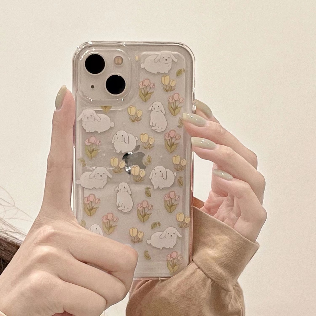 ✅Ốp Điện Thoại Mềm Trong Suốt In Hình Hoa Tulip / Thỏ Cho Iphone Promax / 13plus / 14 117 / xrpro812 xs