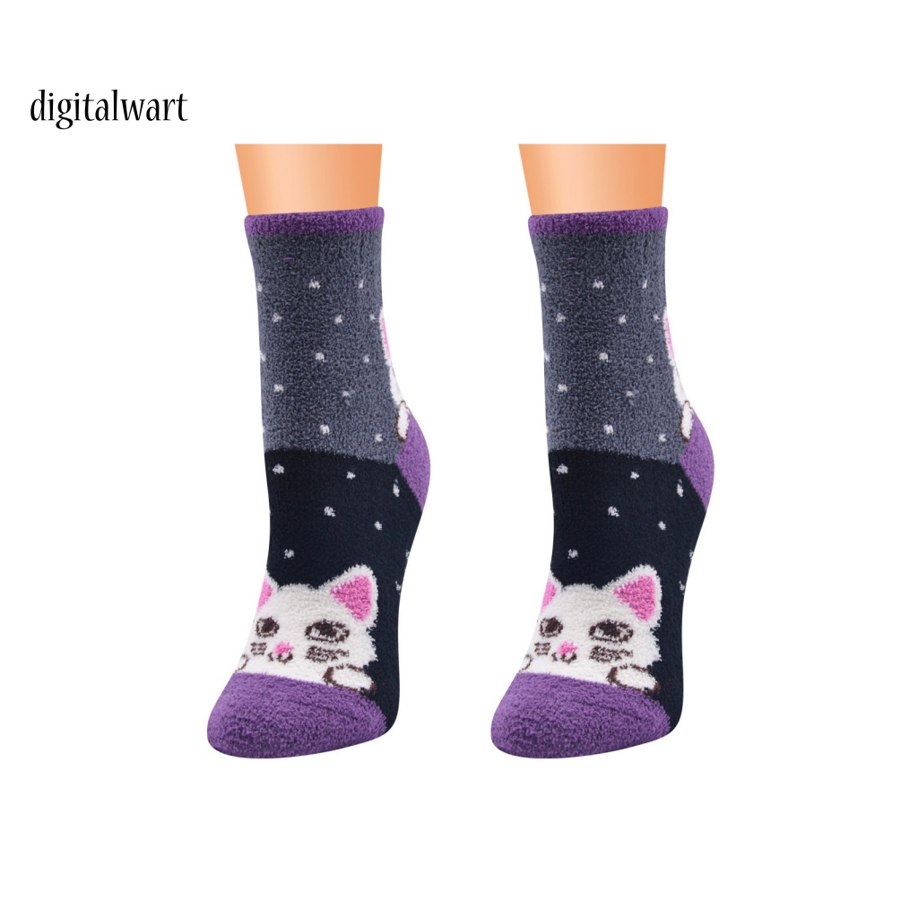 Kỹ Thuật Số| Vớ Nhung San Hô Mềm Mại Họa Tiết Mèo / Kẻ Sọc / Chấm Bi Giữ Ấm Mùa Đông Cho