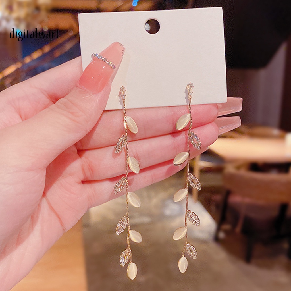 Kỹ Thuật Số| 1 Đôi Bông Tai Hình Chiếc Lá Đính Đá Lấp Lánh Dành Cho Nữ