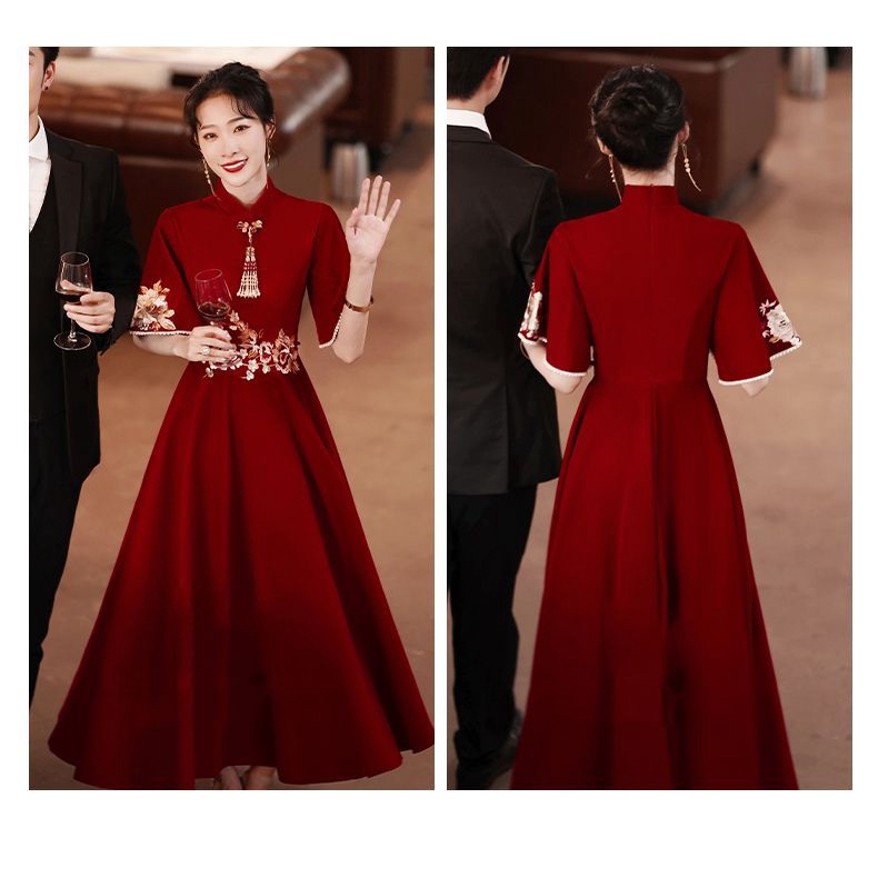 ~. Đầm Sườn Xám Thời Trang Thu Đông Mới 2024 Cho Cô Dâu