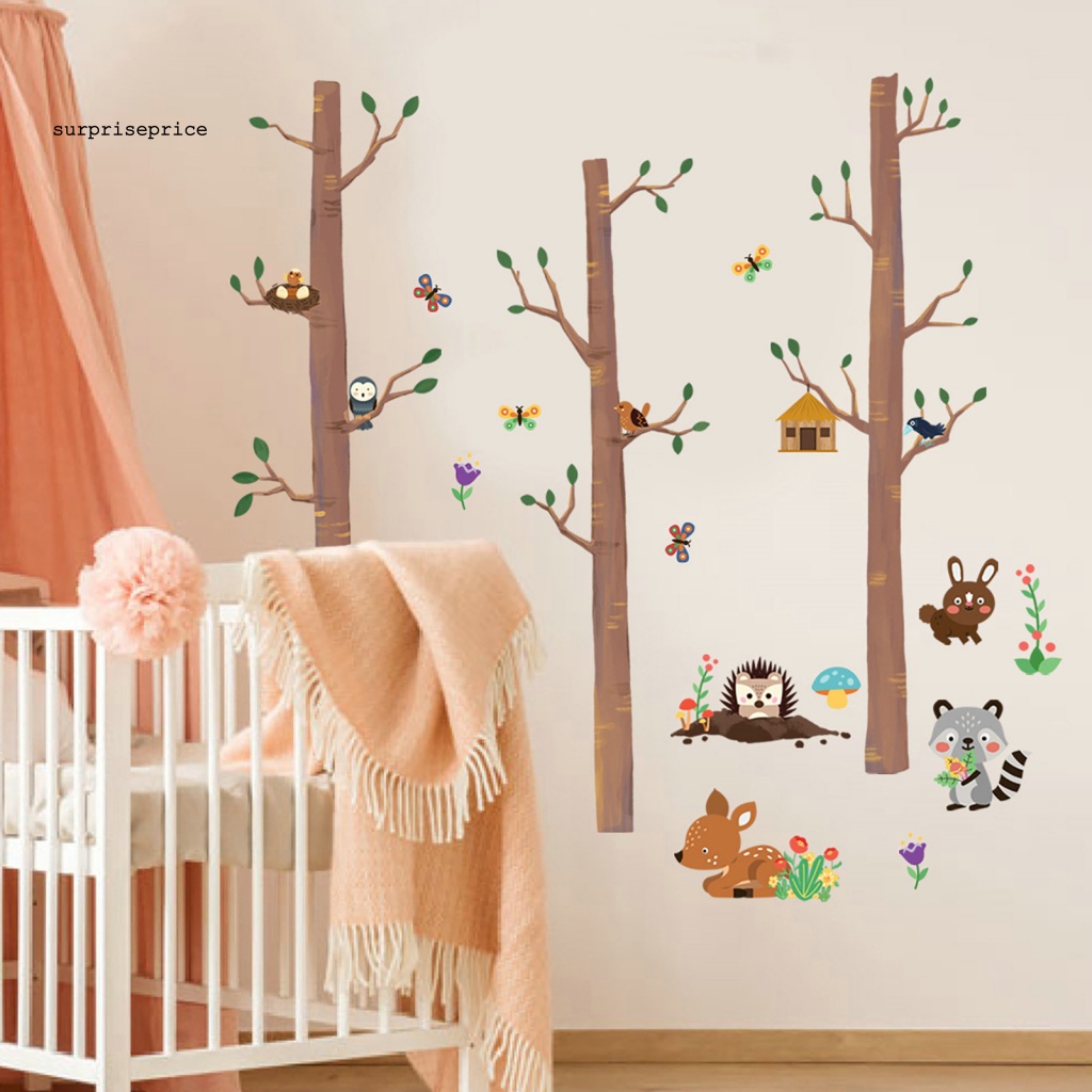Set 2 Sticker Dán Tường PVC Vinyl Chống Nước Họa Tiết Hoạt Hình Chim Chóc Và Cây Cối Trang Trí Phòng Trẻ Em