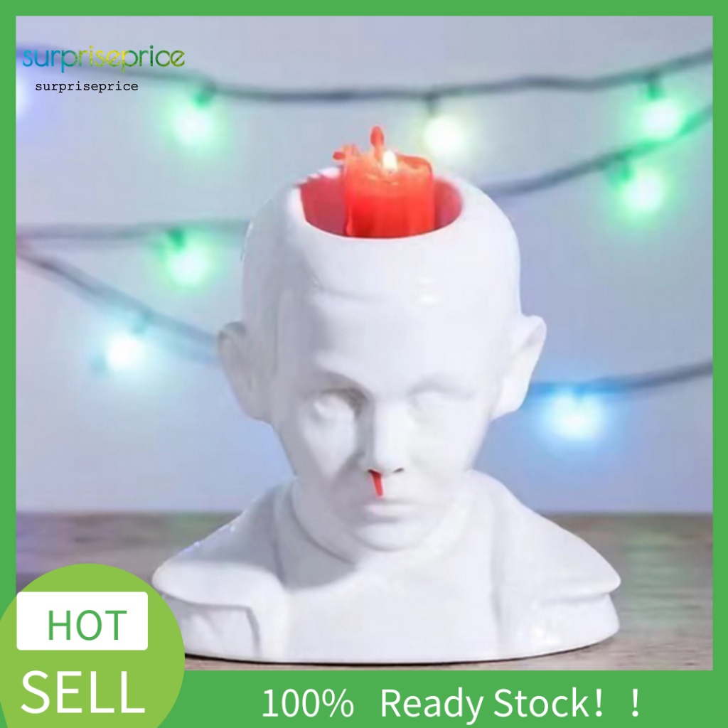 Giá Đỡ Nến Hình Đầu Người Màu Trắng Phong Cách Vintage Trang Trí Halloween