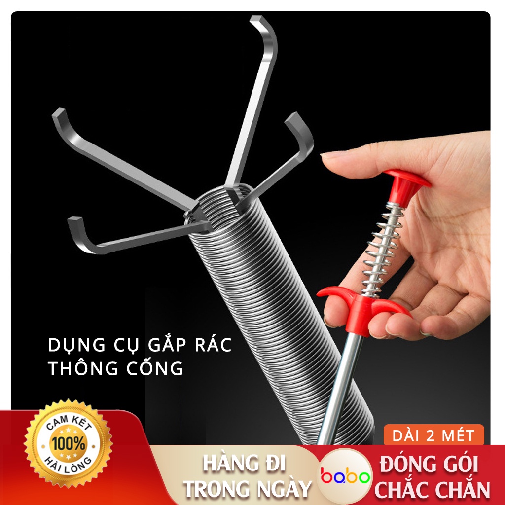 Dụng Cụ Gắp Rác Thông Cống Dài 2 Mét Cây Que Móc Cống Gắp Lông Tóc Thông Tắc Bồn Cầu Ống Cống, Gắp Đồ Bị Rơi babo (TA04)