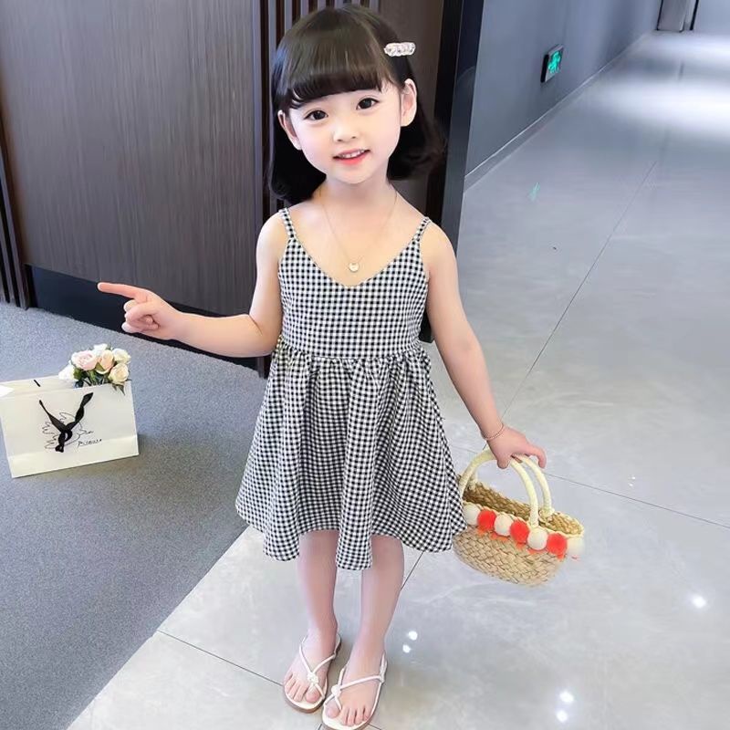 Đầm Công Chúa Hai Dây Bằng Cotton Trơn Họa Tiết Hoa Thời Trang Mùa Hè Hàn Quốc Dễ Phối Đồ Dành Cho Bé Gái