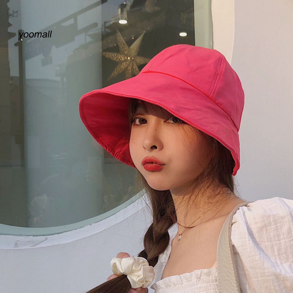 Nón Tai Bèo Đi Biển Vành Ngắn Lưng Gấp Gọn Màu Trơn Cho Nữ