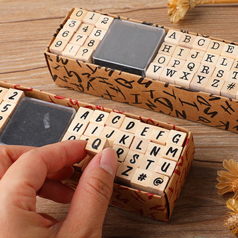 40 miếng tự in chữ số tem trường văn phòng phẩm gỗ hình chữ nhật con dấu kỹ thuật số nhật ký trang trí DIY Handmade