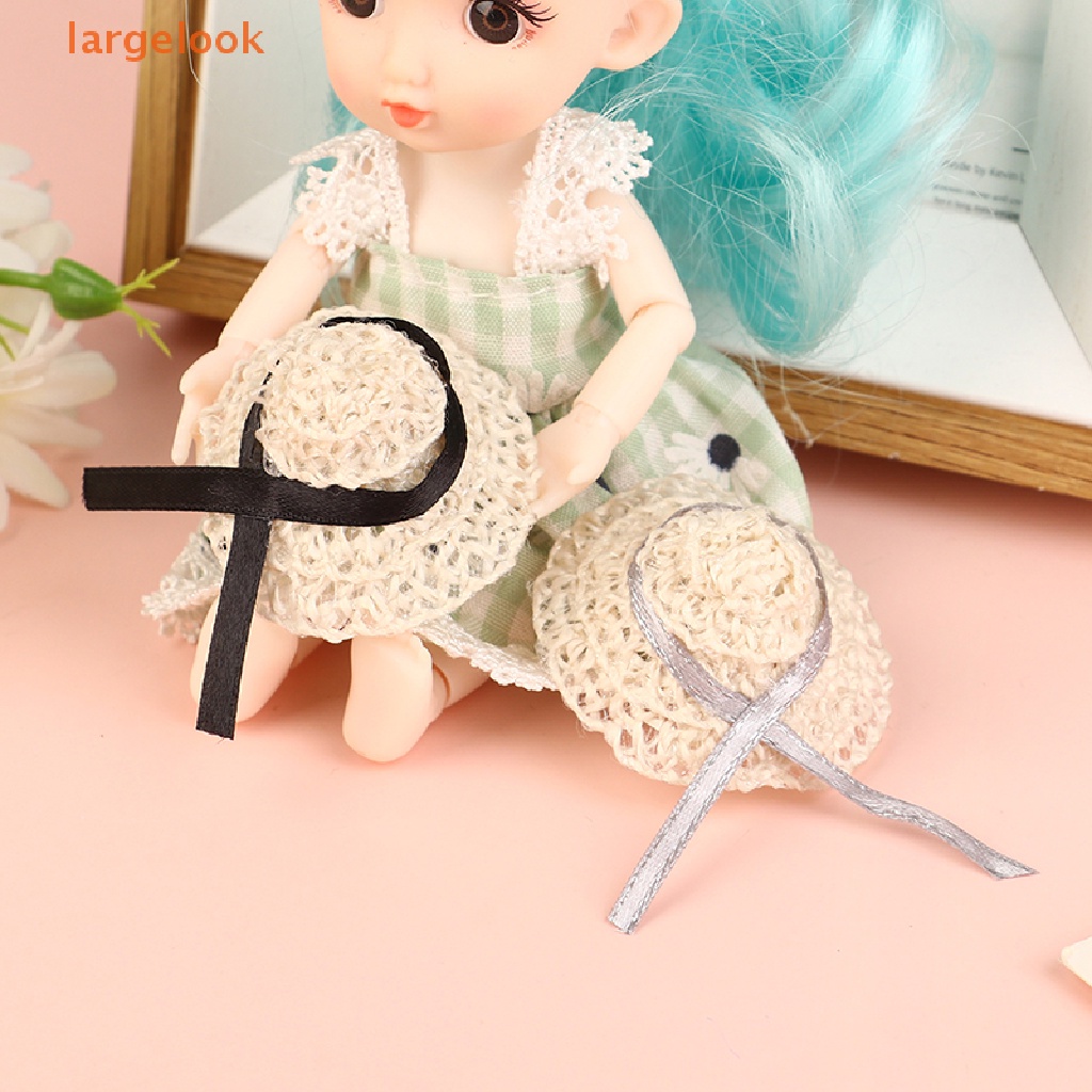 Mũ Rơm Đan Thắt Nơ Dễ Thương Trang Trí Nhà Búp Bê