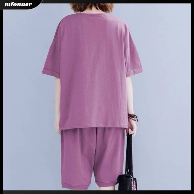 Set Đồ Mùa Hè 2 Món Gồm Áo Thun Tay Cộc In Họa Tiết + Quần Ngắn Dáng Rộng Thời Trang Cho Nữ