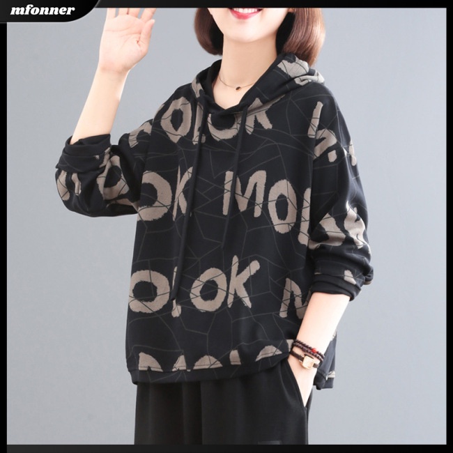 Áo Hoodie Dáng Rộng In Chữ Phong Cách Retro Cá Tính Cho Nữ