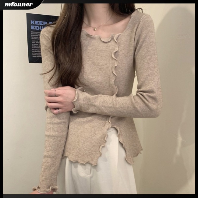 Áo Sweater Dệt Kim Tay Dài Cổ Tròn Màu Sắc Đơn Giản Cho Nữ