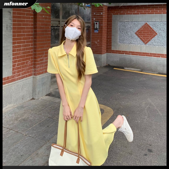 Đầm Thun Polo Tay Ngắn Màu Sắc Thời Trang Cho Nữ