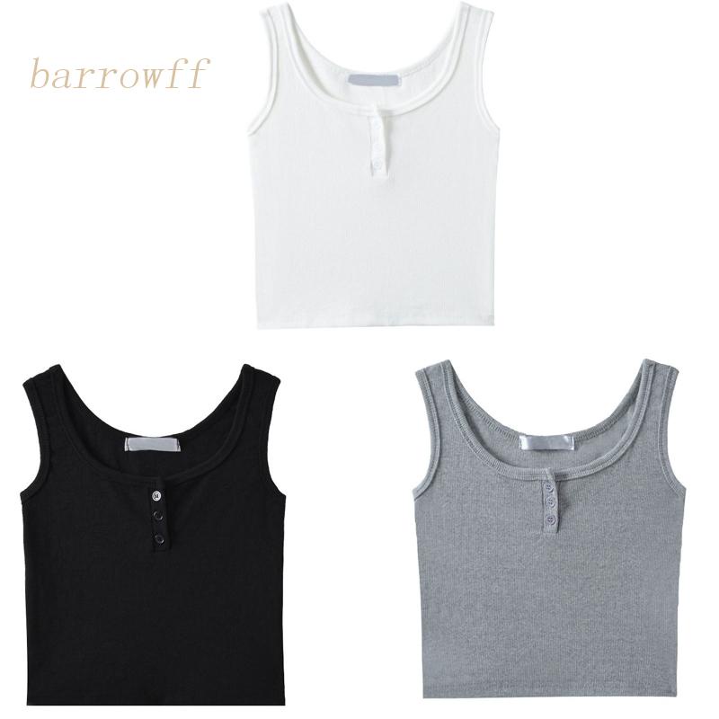 Brroa Áo Croptop Dệt Kim Sát Nách Cổ Xẻ Ngực Cài Nút Trước Dáng Ôm Phong Cách Pháp Quyến Rũ Cho Nữ Tập Luyệ