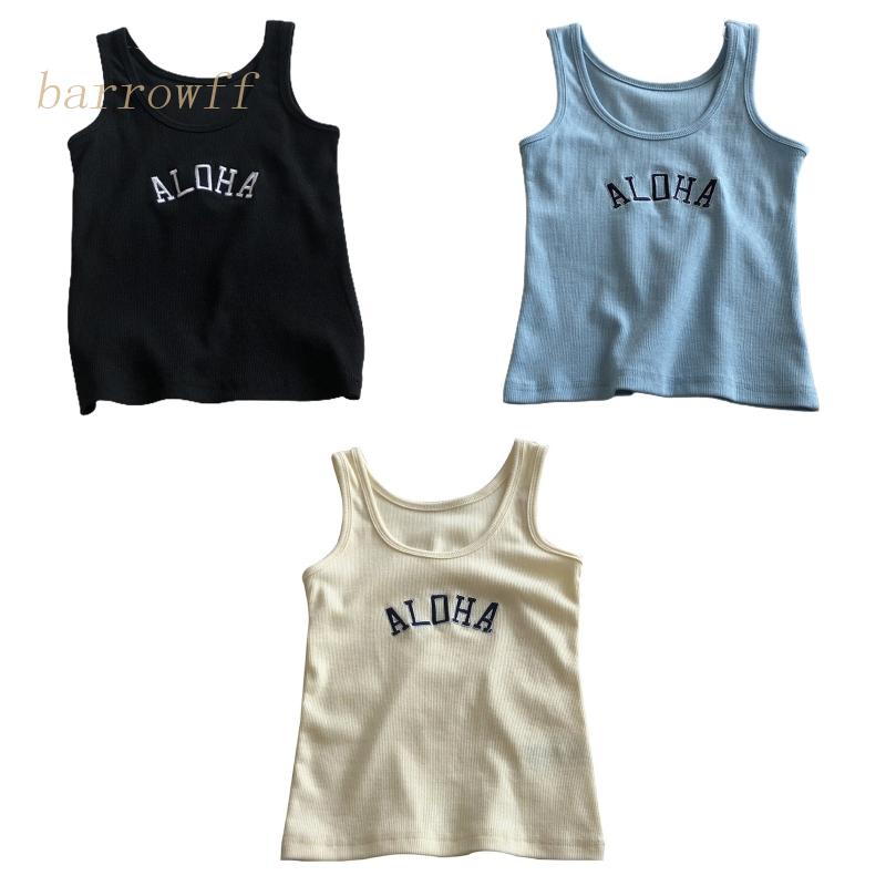 Áo Croptop Dệt Kim Sát Nách Dáng Ôm Thêu Chữ Phong Cách Harajuku Thời Trang Cho Nữ