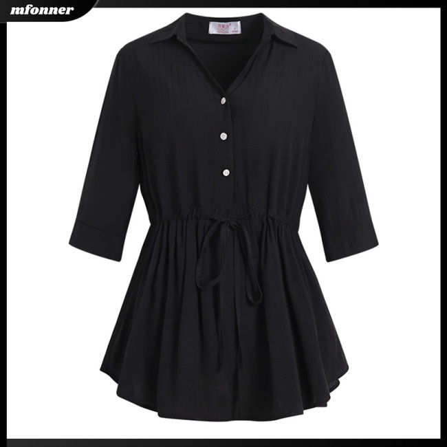 Áo Sơ Mi Cotton Tay Lửng Cổ Chữ V Màu Sắc Đơn Giản Dành Cho Nữ