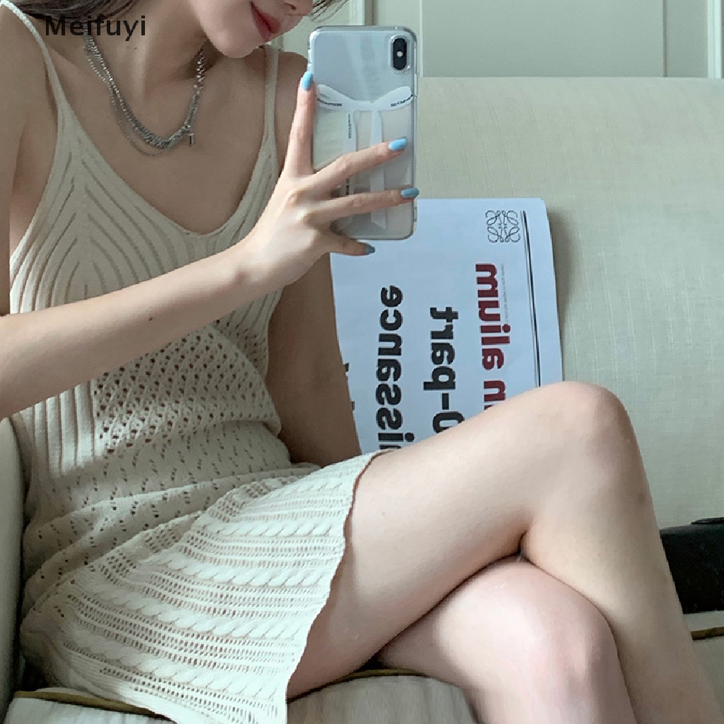 Đầm Hai Dây Dệt Kim Dáng Chữ A Màu Trơn Phong Cách Đường Phố Gợi Cảm Cho Nữ