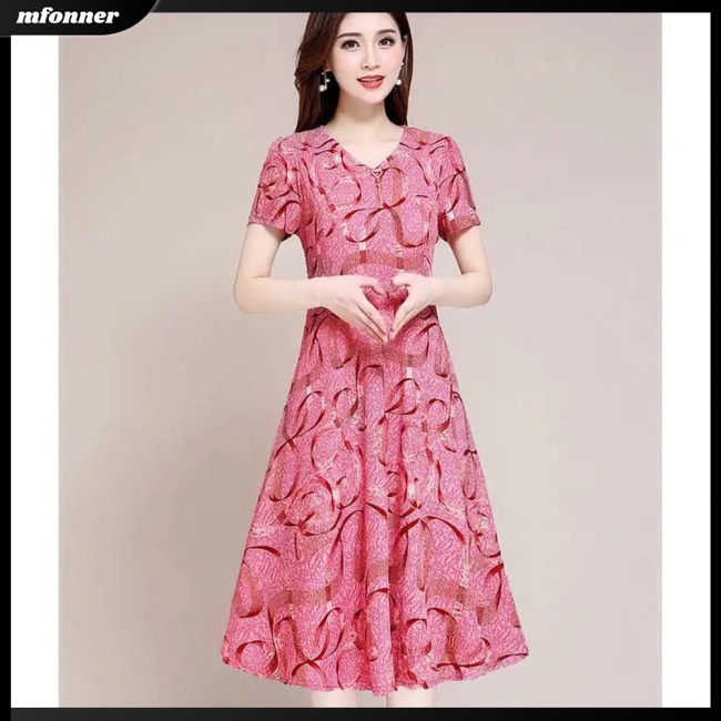 Đầm Midi Lưng Cao Cổ Chữ V In Họa Tiết Thời Trang Thoáng Khí Thân Thiện Với Da