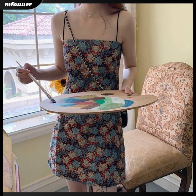 Đầm Ngắn Hai Dây Cổ Thuyền Dáng Ôm In Họa Tiết Hoa Xinh Xắn Thời Trang Cho Bạn Gái