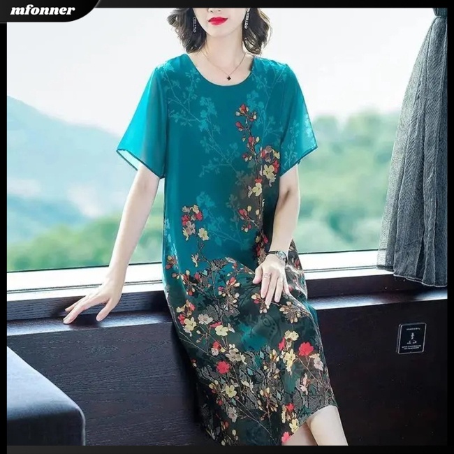 Đầm Tay Ngắn Cổ Tròn Dáng Ôm In Họa Tiết Hoa Xinh Xắn Thời Trang Cho Nữ