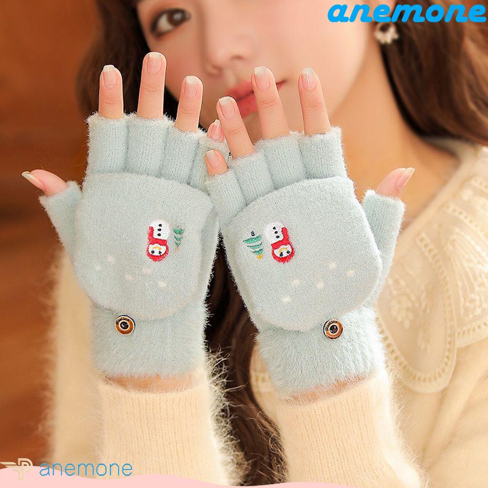 Găng Tay Nửa Ngón Bằng Vải Bông Màu Trơn Chống Gió Dễ Thương Dành Cho Nữ Sinh
