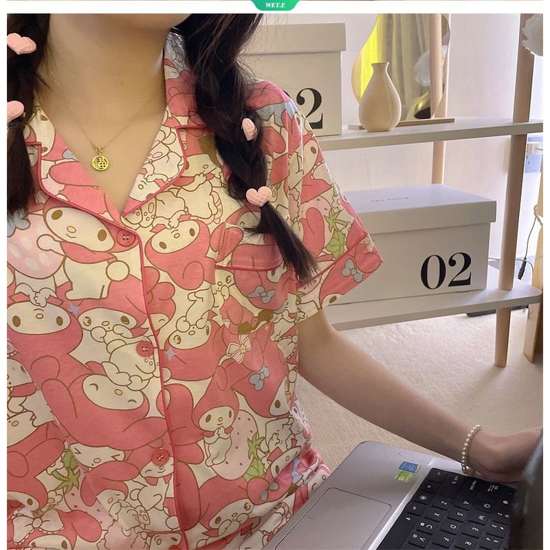 Bộ Đồ Ngủ Tay Ngắn Dáng Rộng In Họa Tiết Sanrio Melody Thời Trang Mùa Hè 2023 Dễ Thương Thoải Mái Cho Nữ